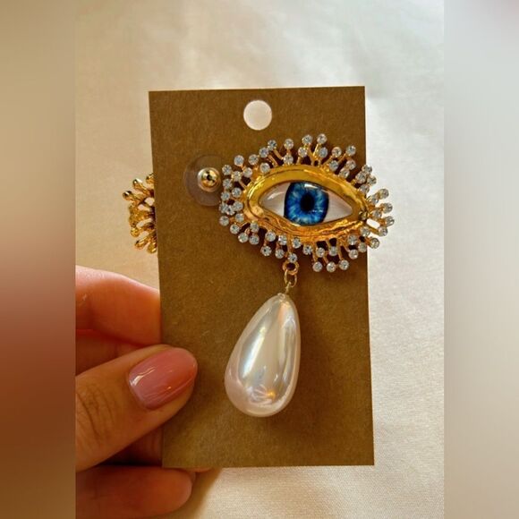 trendy evil eye pearl drop earrings A430 - Picture 4 of 4